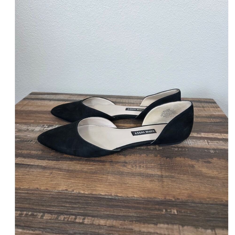 Nine West Black Leather Cut Out Flats Size 5 Some Wear Office